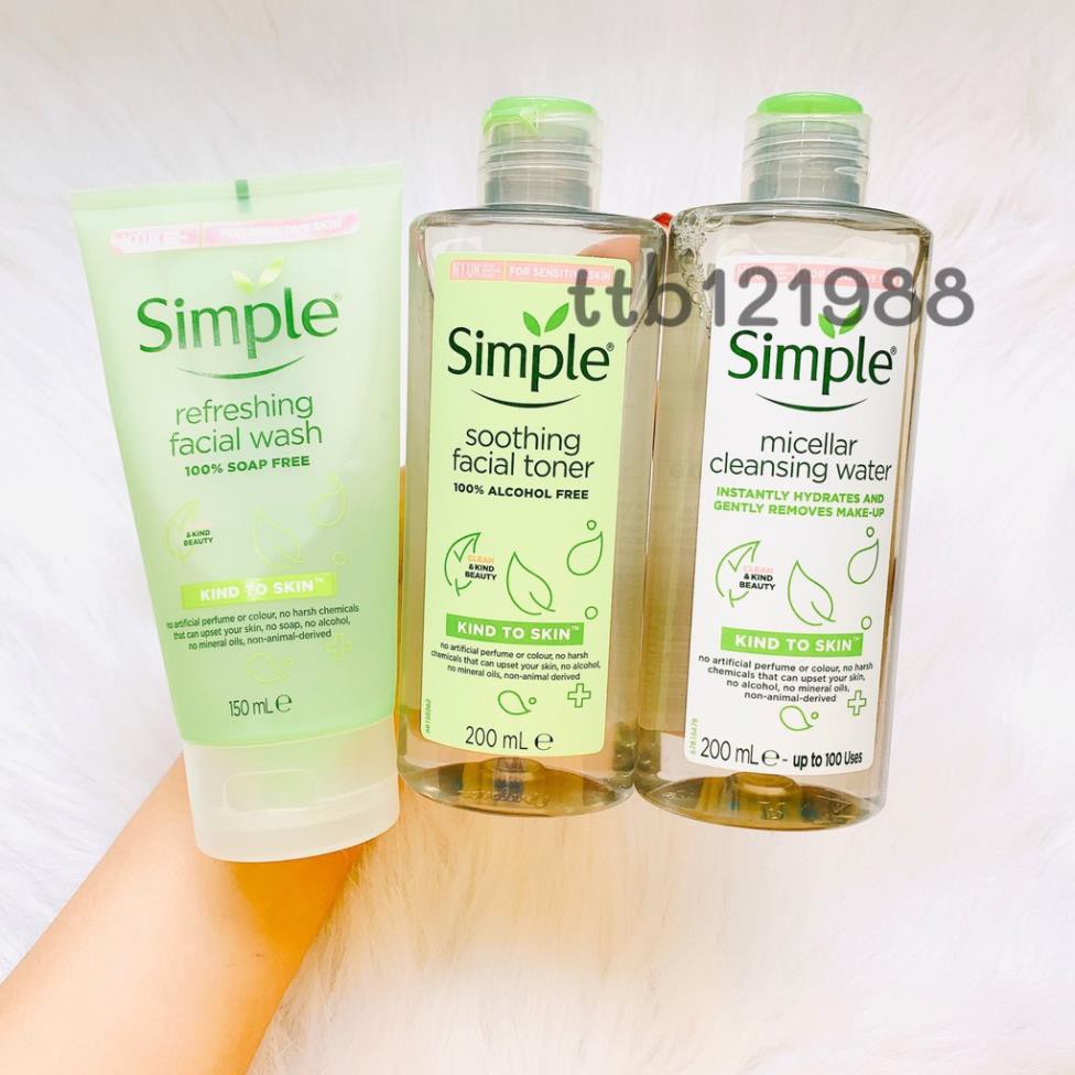 ( Combo ) sửa rửa mặt simple xanh lá+ Toner nước hoa hồng simple dành cho da nhạy cảm