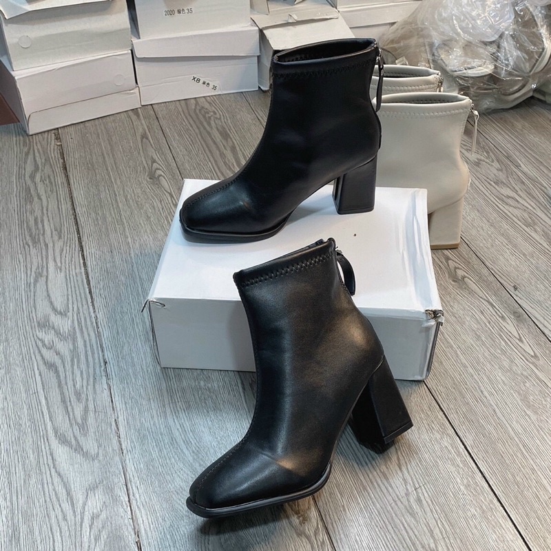 Giày Bốt Lửng Cao Gót Mũi Vuông Phong Cách Hàn Quốc | BigBuy360 - bigbuy360.vn