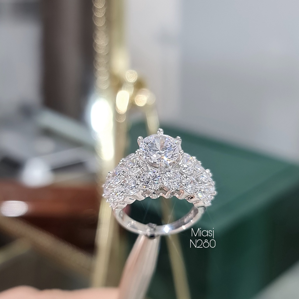 Nhẫn nữ bạc Ý S925 nạm đá xoàng bản to cao cấp MiASJ N280 sang trọng