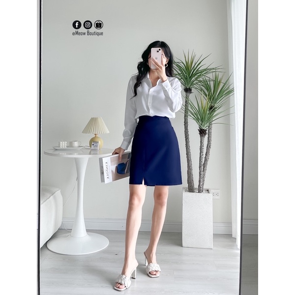 Váy Công sở Lưng Tròn Xẻ Trước dáng chữ A size XS - XXL Meow Boutique