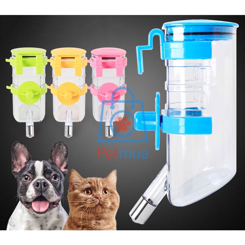 Bình treo chuồng cao cấp vát đít có nút vặn cố định, giúp tiết kiêm không gian lồng cho chó mèo