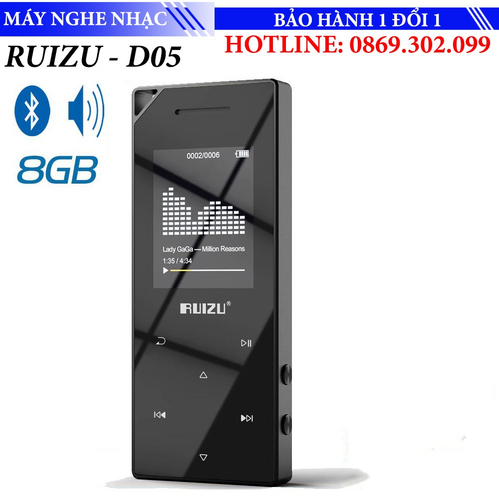 Máy nghe nhạc thể thao MP3 Bluetooth Ruizu D05 Bộ nhớ trong 8Gb - Khung viền cắt CNC cao cấp có loa noa ngoài