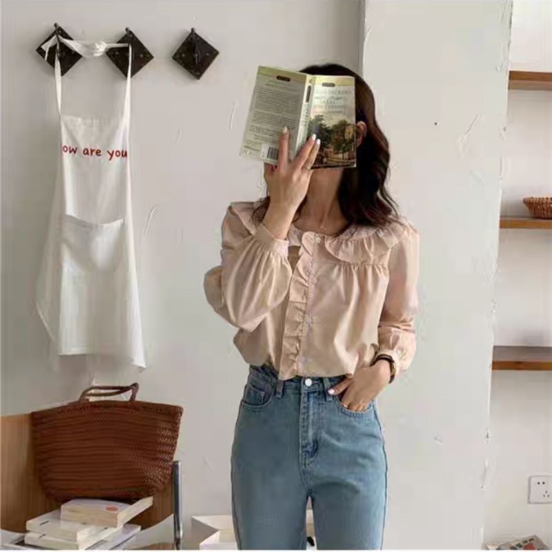 Áo babydoll cổ bèo phong cách hàn quốc áo sơ mi kiểu