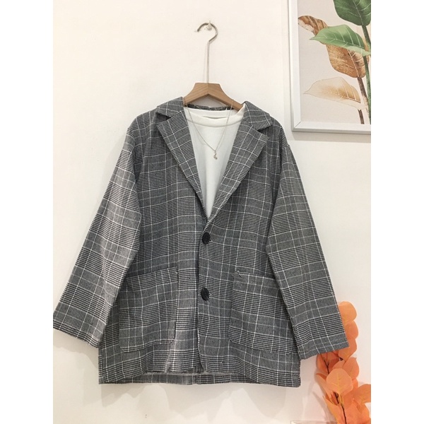 Áo blazer kẻ chất xô Hàn 1 lớp nêwtag siêu xinh