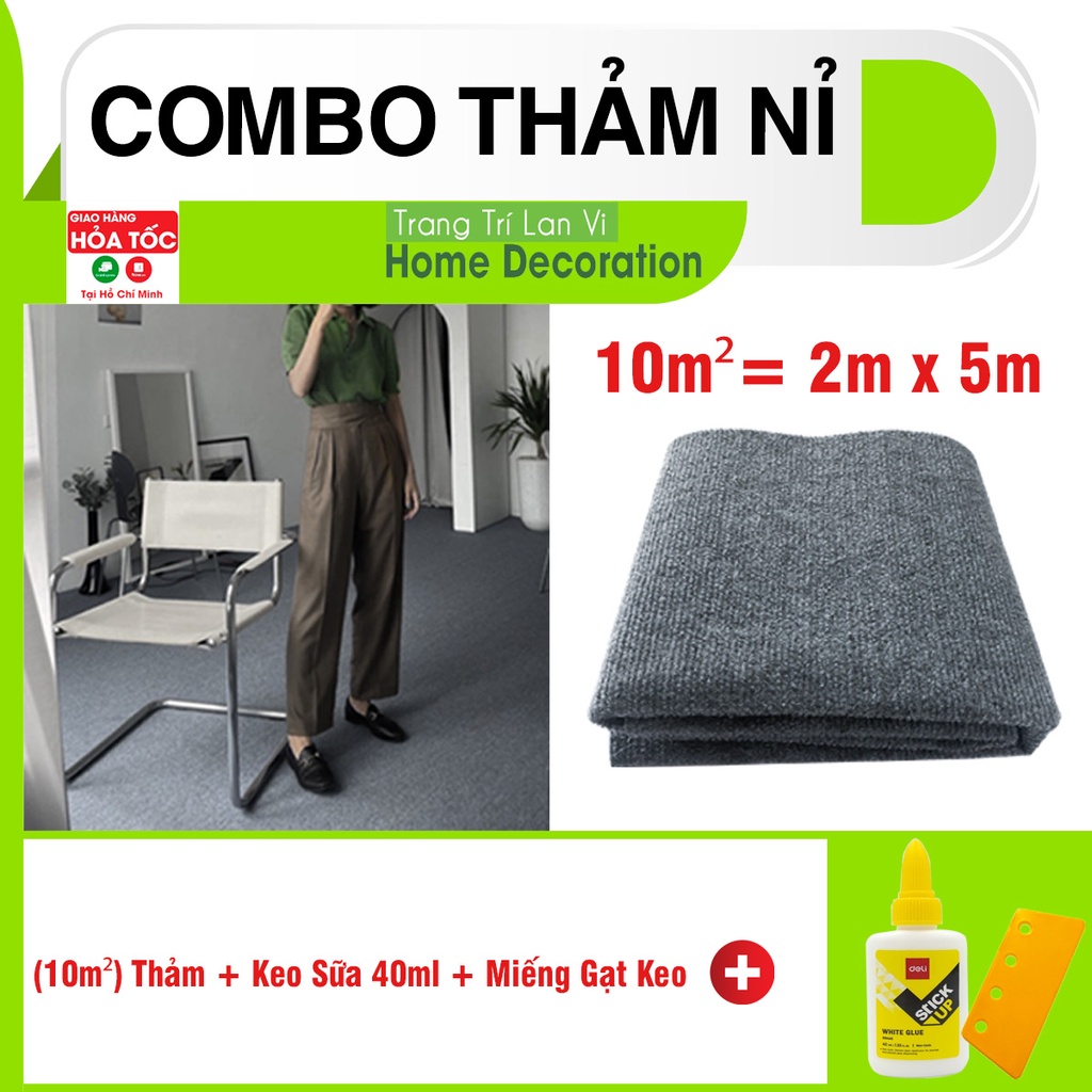 Thảm nỉ decor phòng, thảm trải phòng THẢM, KEO SỮA STICK UP, GẠT KEO, khổ rộng 2m (combo 10m2)
