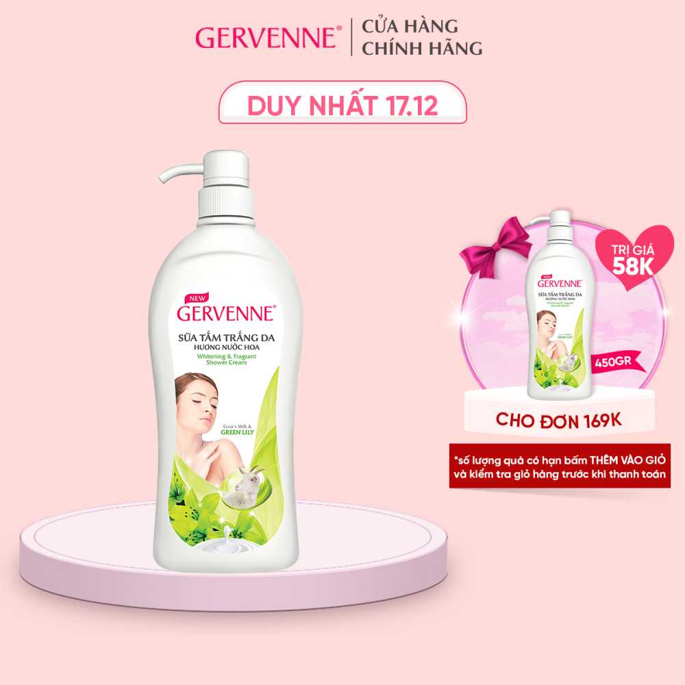 Sữa tắm trắng da Gervenne Green Lily 900gr