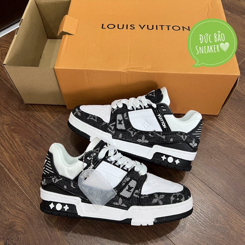 Giày louis vuitton siêu cấp xanh lá  Giày LV quảng châu mau vàng,đen ,xanh than sneaker nam nữ kèm box
