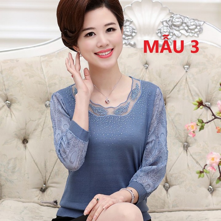 Nhập WAFS1822 hoàn 15% tối đa 25k xu_ Áo trung niên len mỏng phối tay voan AD001 | BigBuy360 - bigbuy360.vn