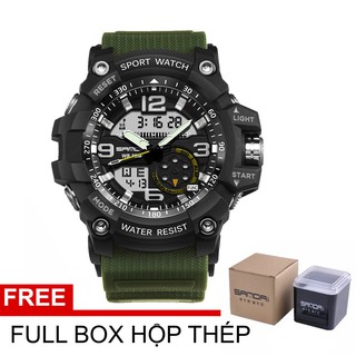 Đồng Hồ Nam SANDA Quân Đội Chống Nước Tuyệt Đối - Dây Xanh + Full Box Hộp Thép Đẹp