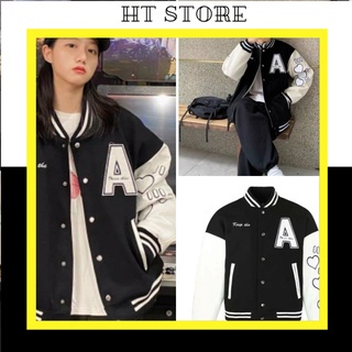 Áo Khoác Bomber Nam Nữ Unisex Varsity Jacket form rộng chất nỉ Phối Tay Chữ A Túi Trước G058 - HT STORE