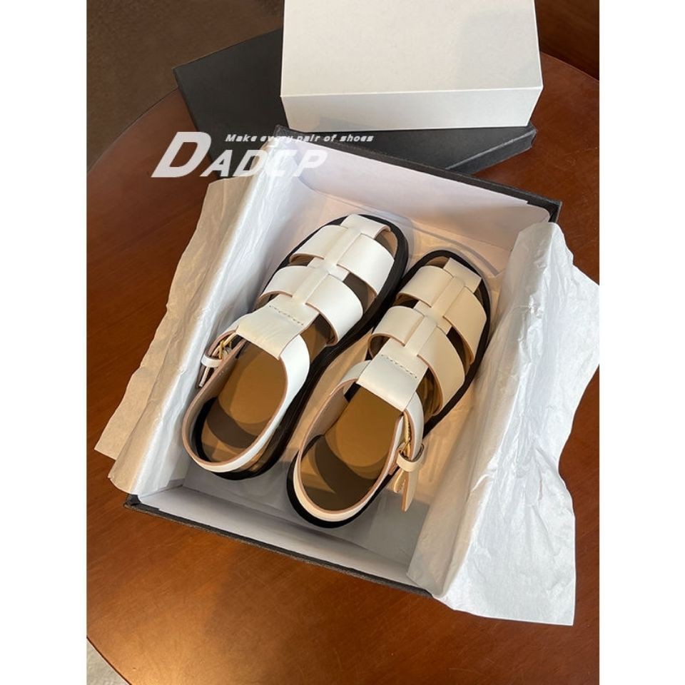 Giày sandal đế bằng phối khóa cài phong cách Hàn Quốc thời trang cho nữ