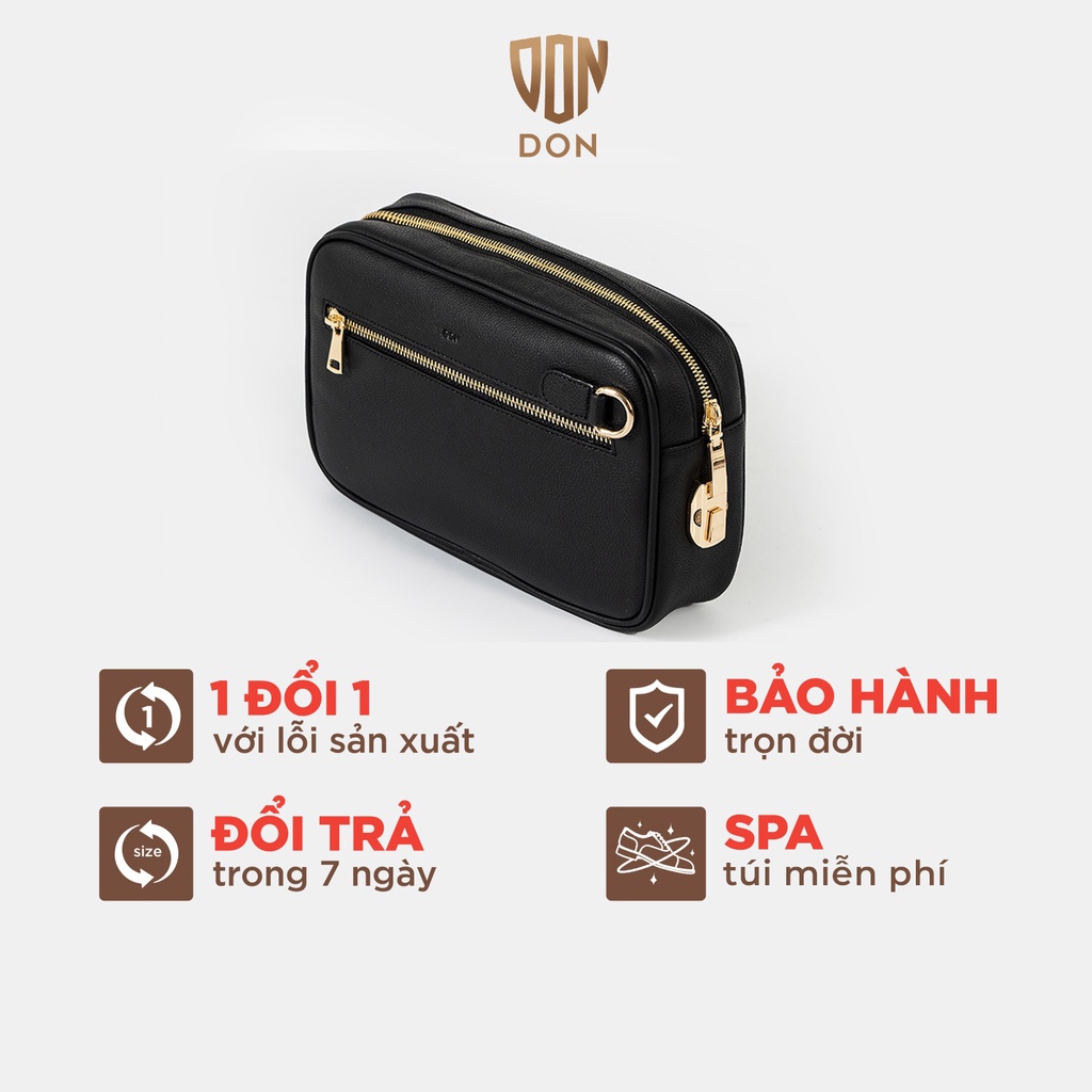 Túi Clutch nam công sở DON ITALO, ví cầm tay nam da hạt đen cao cấp khóa màu vàng DC05