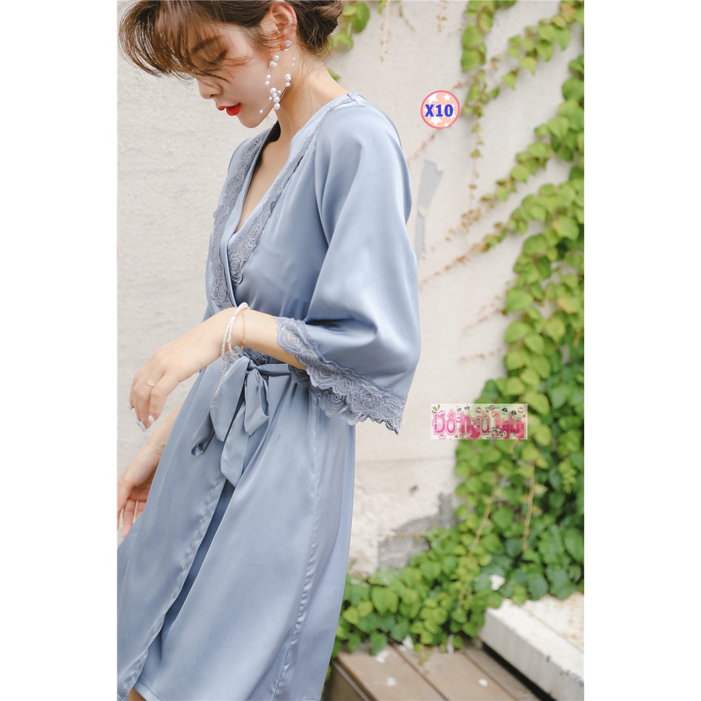 Pijama Lụa Cao Cấp (Áo choàng + Áo 2 dây ) X10 | BigBuy360 - bigbuy360.vn