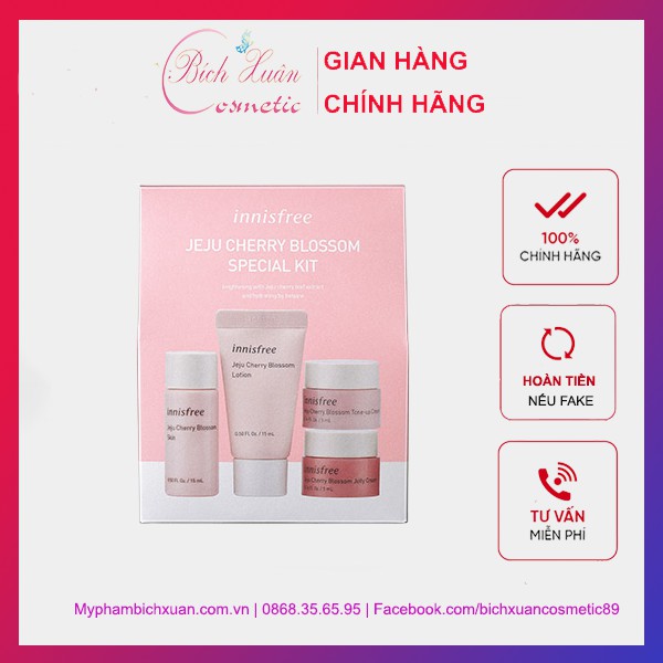 Bộ dưỡng da innisfree hoa anh đào, set innisfree mini cheryy blossom dưỡng trắng da