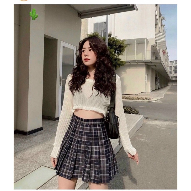 Set áo croptop kèm chân váy xếp li tennis ulzzang  🪴🪴🪴