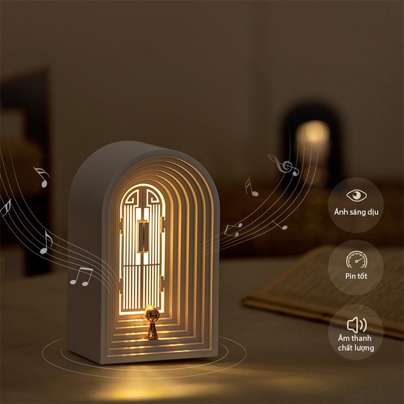 Đèn ngủ LED phòng ngủ , loa Bluetooth sạc USB mô hình nhà thờ Bắc Âu