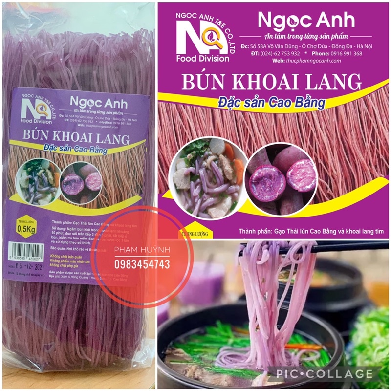 Bún khoai lang tím Cao Bằng gói 500gr màu khoai lang tím tự nhiên không phẩm màu, ăn kiêng eatclean