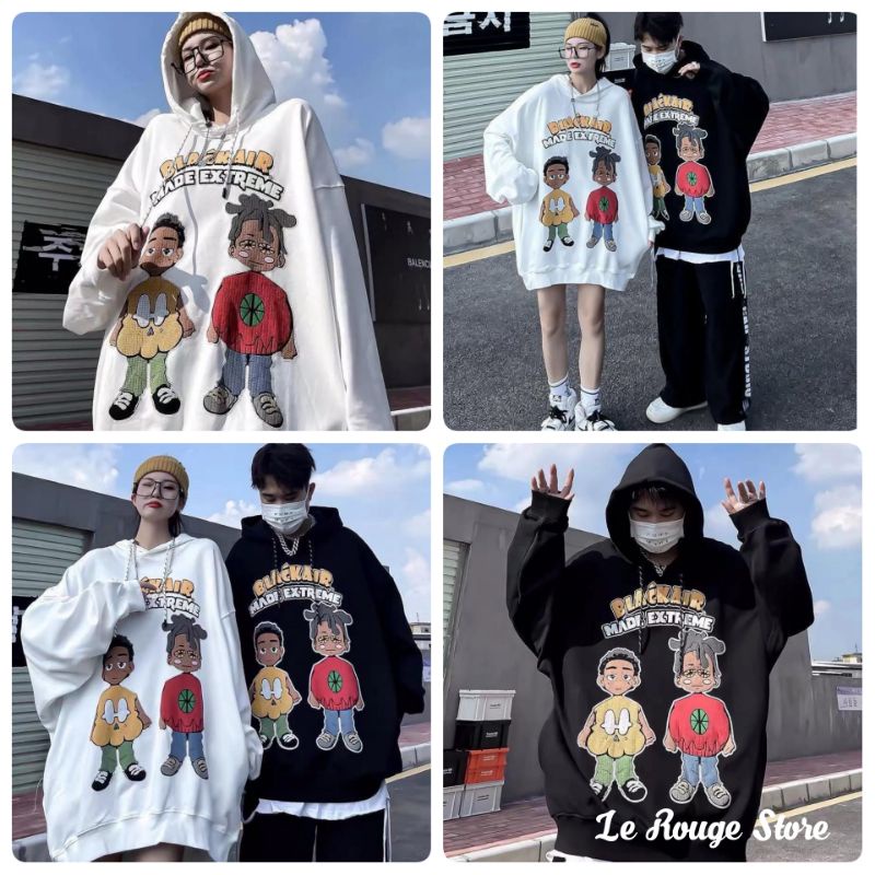 Áo hoodie nỉ bông unisex nam nữ local brand Trung Black Air 2 in cậu bé hippie cá tính đen trắng có size