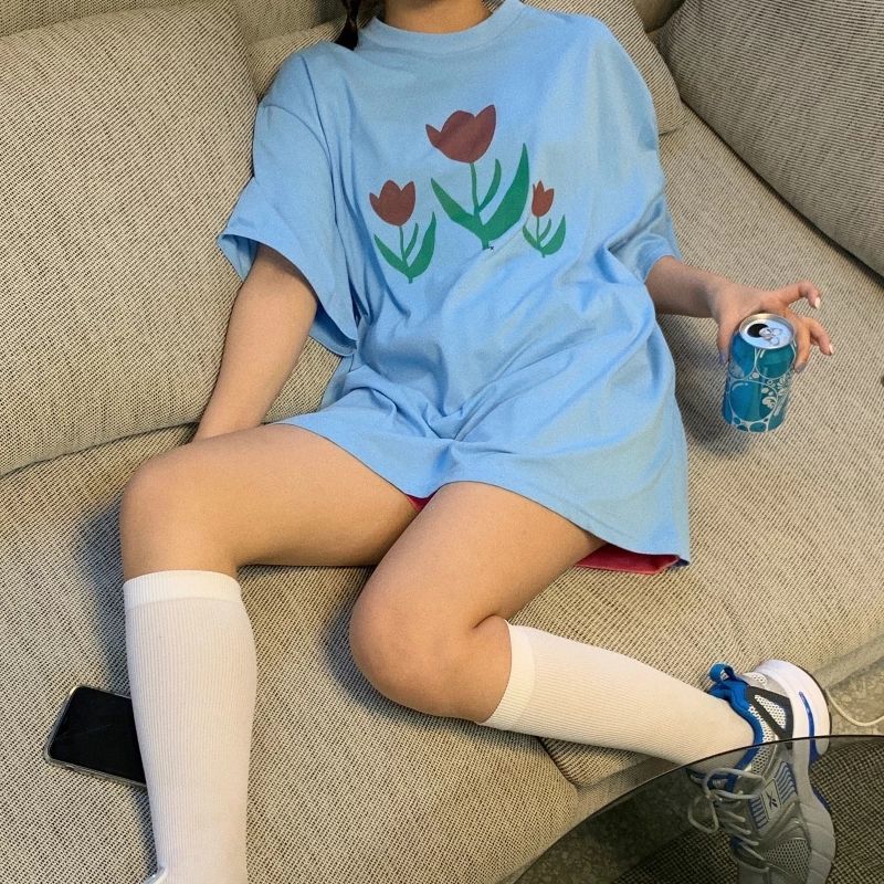 Áo thun nữ tay ngắn cổ tròn 100% cotton phong cách Hàn Quốc