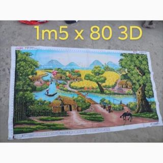Tranh thêu tay thêu sẵn Đồng quê kích thước 1m5 x 80 tranh 3D