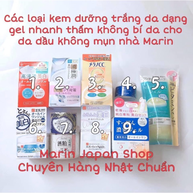 [ Tổng Hợp ] Các loại kem dưỡng trắng da , sáng da dạng gel cho da dầu nhanh thấm không bí da Nhật Bản nhà Marin