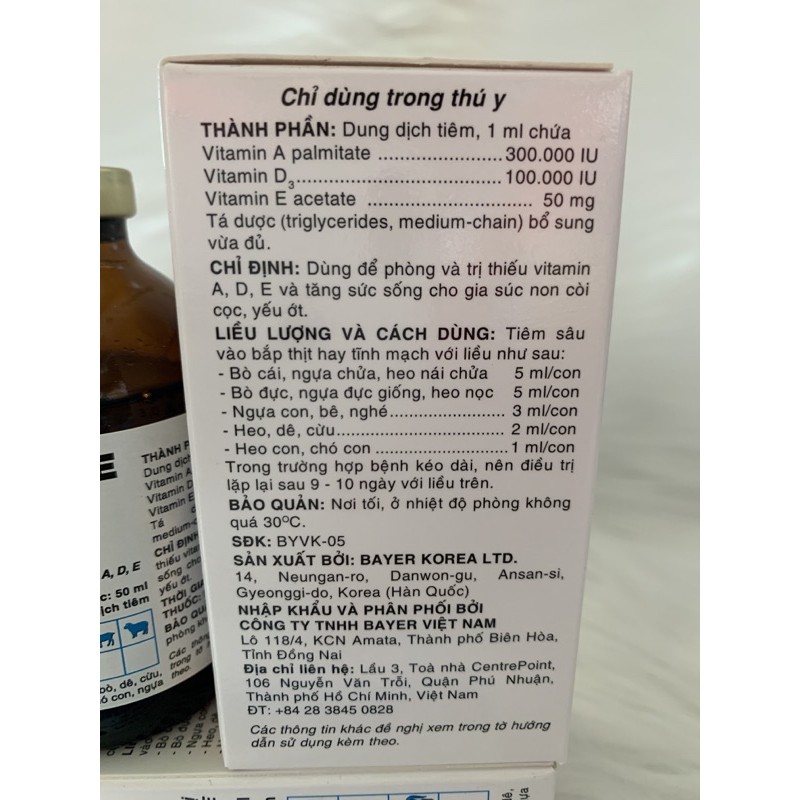 50ml VIGANTOL - E - bổ sung vitamin A, D, E cho chó , mèo, heo, trâu, bò, dê, cừu, ngựa