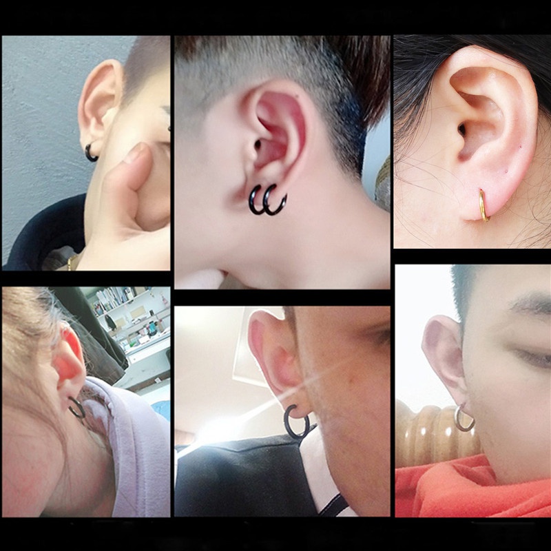 HUGGIES Khuyên Tai Tròn Bằng Thép Không Gỉ Mạ Vàng Thời Trang 8-20mm Dành Cho Nam Và Nữ