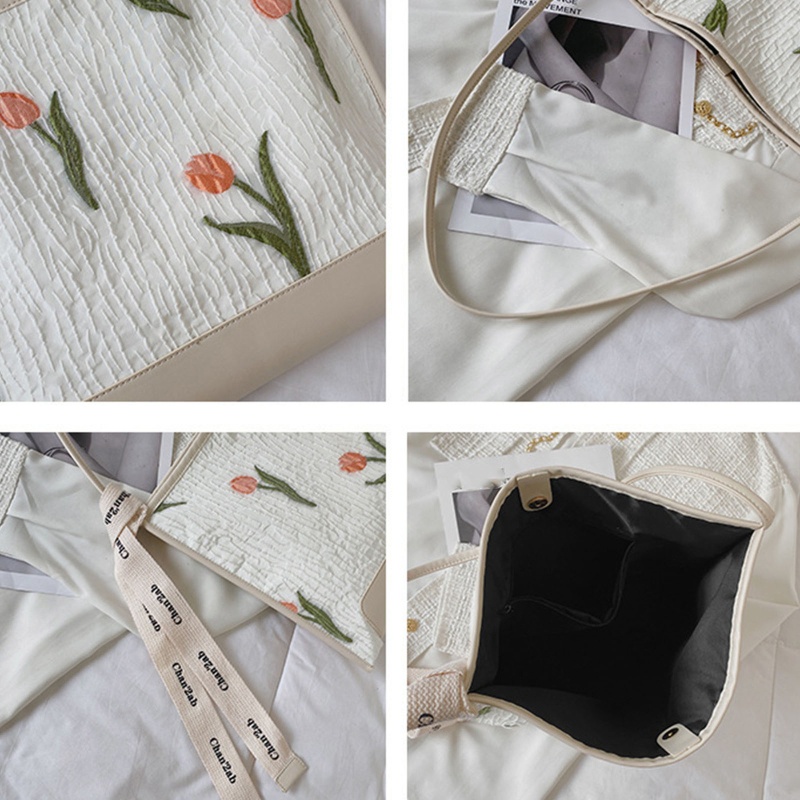 Túi Tote Đeo Vai Họa Tiết Hoa Tulip Cherry Tinh Tế Thời Trang Cho Nữ