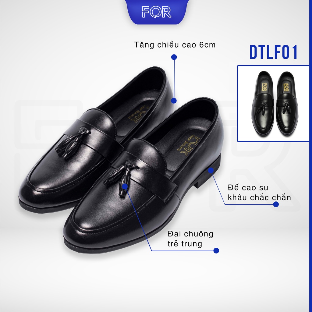 Giày lười nam FOR da bò đai chuông cao cấp, đế cao su chắc chắn tăng chiều cao bảo hành chính hãng 12 tháng DTLF01