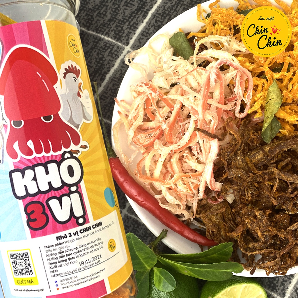Đồ ăn vặt khô gà mix khô  mực, khô heo thịt khô mix 3 vị 300g ChinChin | BigBuy360 - bigbuy360.vn