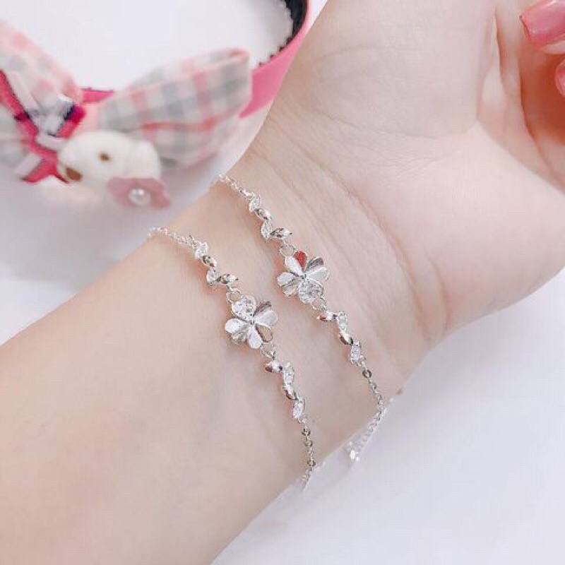 Lắc tay bạc ta mặt cỏ 4 lá may mắn cho bạn nữ