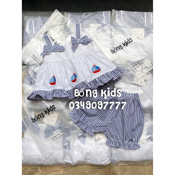 Bộ Hè Bé Gái Kẻ Nơ Thêu Thuyền Mine