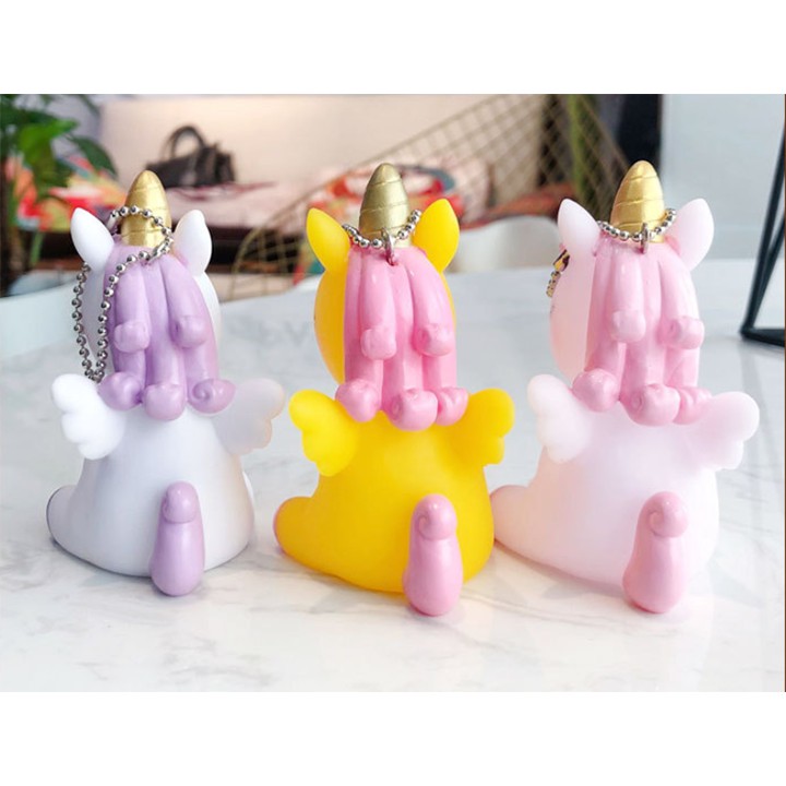 Móc chìa khóa nhà kỳ lân unicorn Ngồi kèm âm thanh cute Treo balo túi xách cỡ to