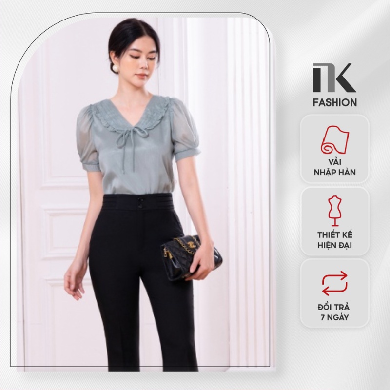 Áo Sơ Mi NK Fashion Thiết Kế Cổ V Bèo Tay Phồng Chất Vải Nhập Hàn Cao Cấp Mềm Mịn Thanh Lịch NKFSM2202018