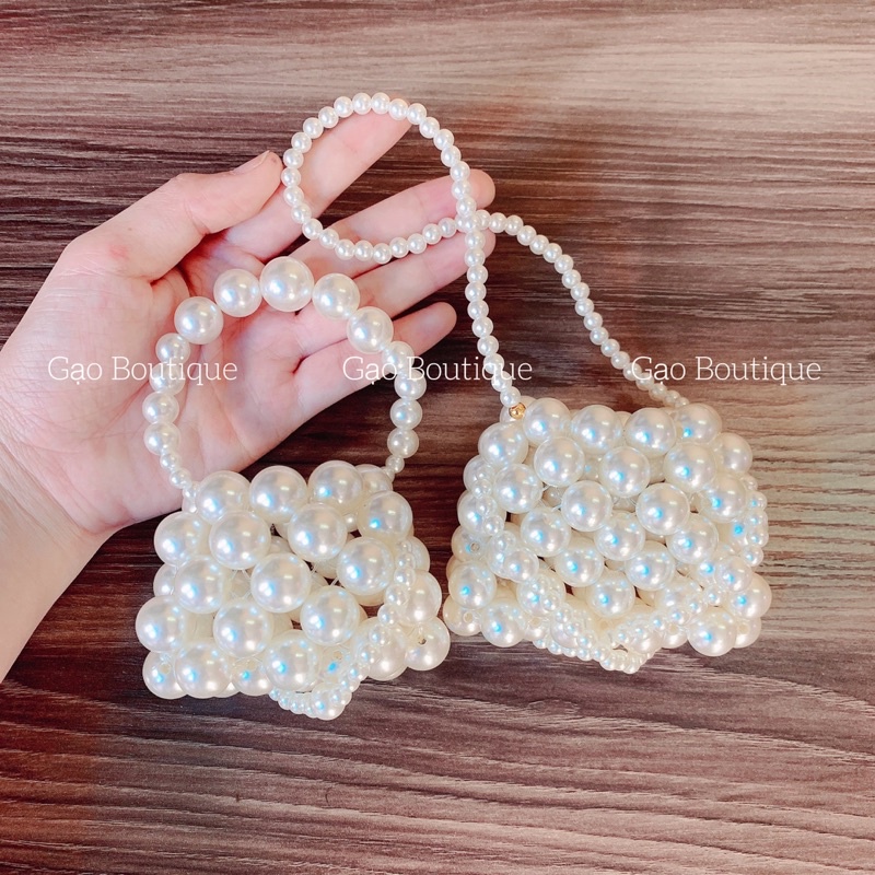 Túi xách mini đính ngọc trai nhựa cho bé gái