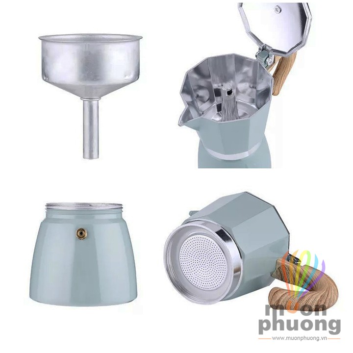 [FRSHIP20K] Bình pha cafe moka tay cầm gỗ kiểu dáng cổ điển châu Âu- MUÔN PHƯƠNG SHOP