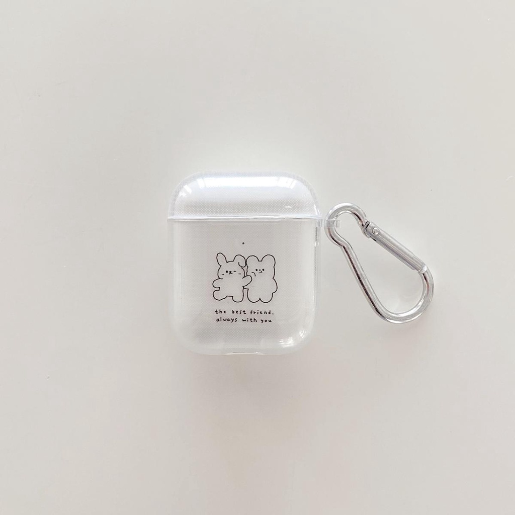 Vỏ bảo vệ hộp sạc tai nghe bằng tpu in hình cặp đôi gấu dễ thương thích hợp cho Airpods 1/2/pro