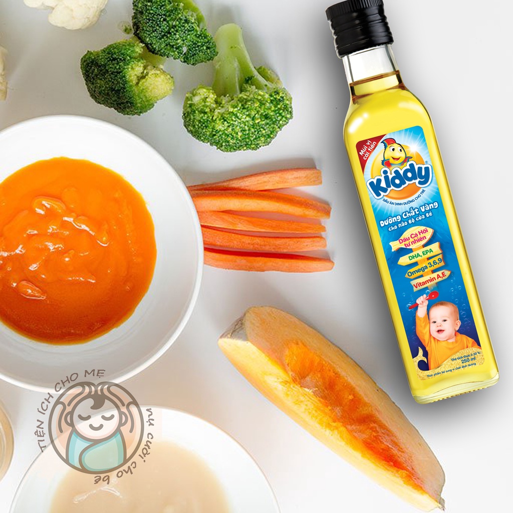 Dầu ăn dặm Kiddy cá hồi/olive/gấc vio 250ml dầu ăn trẻ em dinh dưỡng