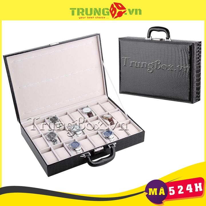 Hộp Đựng Đồng Hồ 24 Chiếc Dạng Vali Du Lịch Bằng Da Vân Cá Sấu - Mã 524H