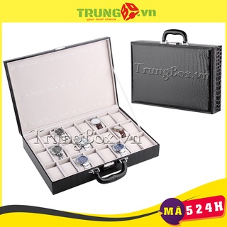 Hộp Đựng Đồng Hồ 24 Chiếc Dạng Vali Du Lịch Bằng Da Vân Cá Sấu - Mã 524H