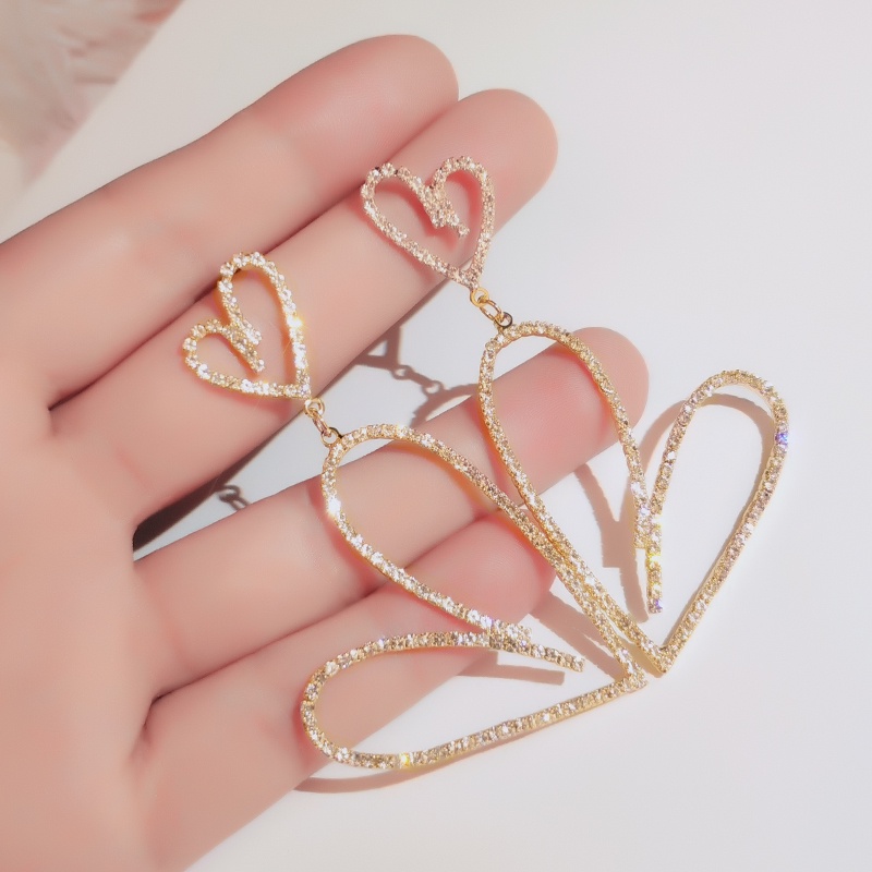 Khuyên tai JIUDUOLAN thiết kế trái tim đính đá nhân tạo thời trang dành cho nữ