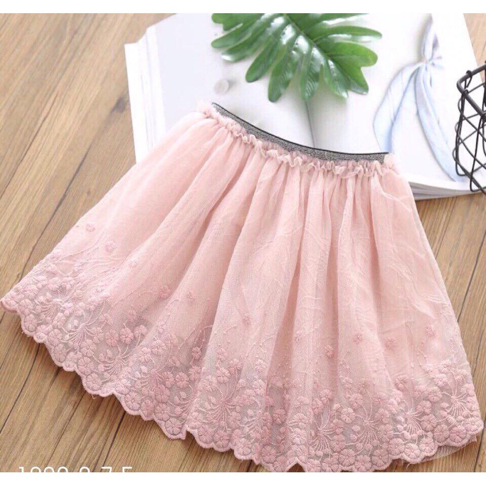 Chân váy ren hồng bé gái