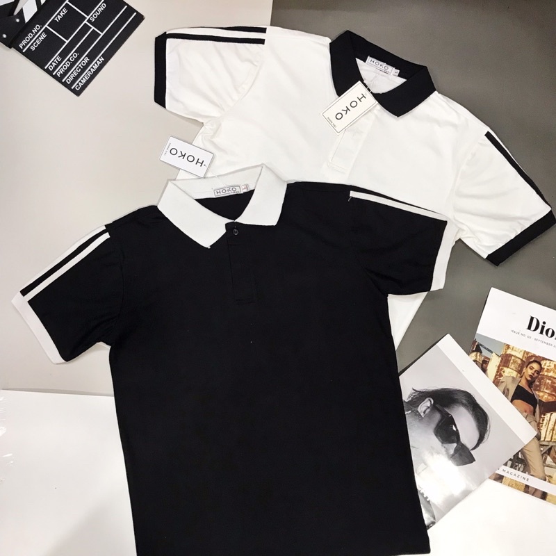 Áo Polo nam cổ trụ tay ngắn phối đen trắng form ôm dáng chất vải thun lạnh cotton thoáng mát | BigBuy360 - bigbuy360.vn