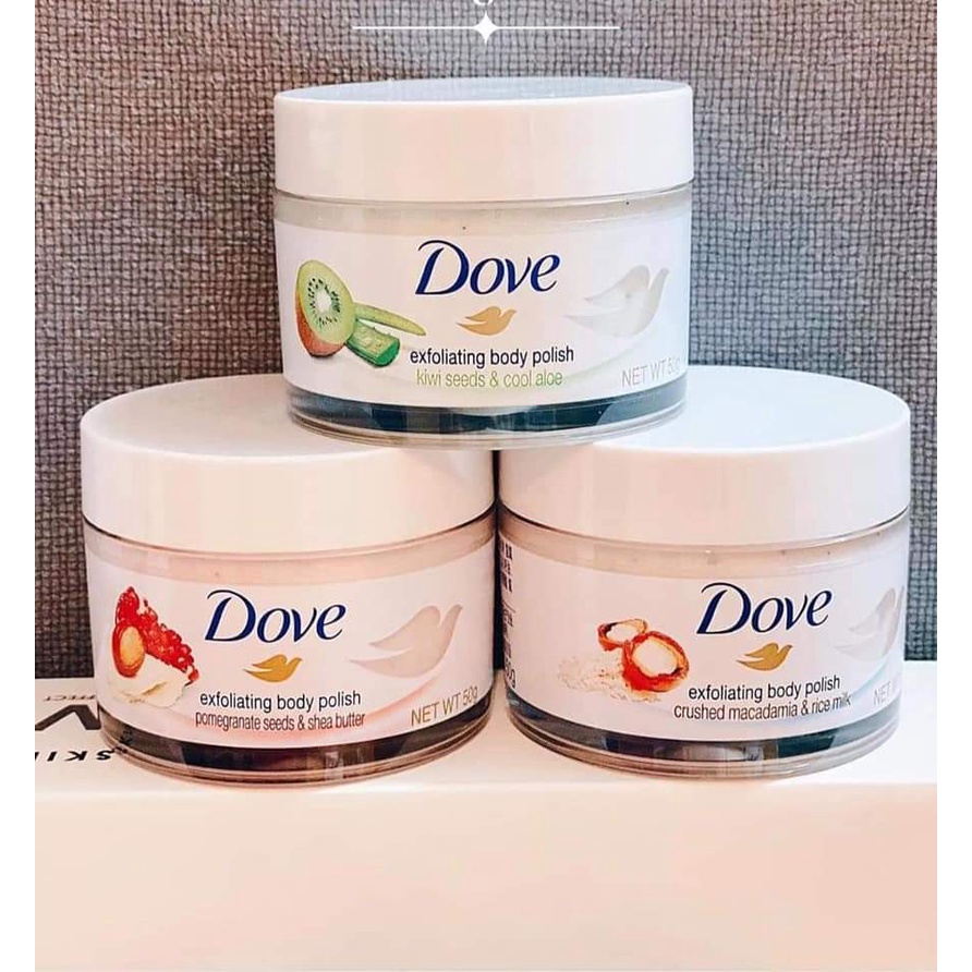 Tẩy da chết Body Dove [MẪU MỚI]Chăm Sóc Da Dưỡng Trắng Cấp Ẩm Hủ 225ml