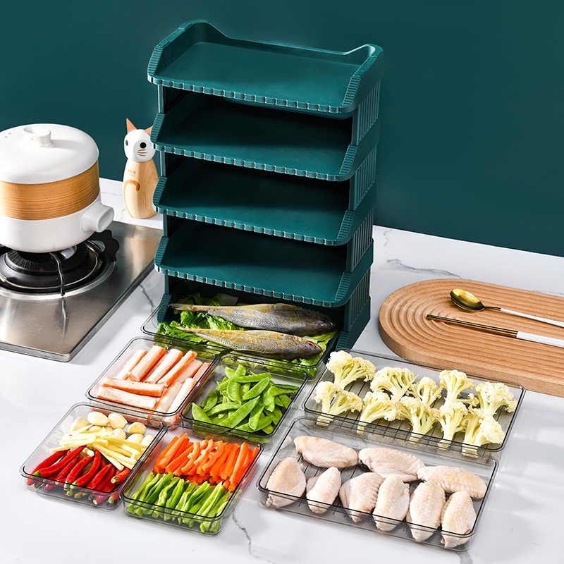 Kệ Đựng Thức Ăn/Rau Củ Nhiều Tầng Kèm Khay Trong Suốt Tiết Kiệm Thời Gian