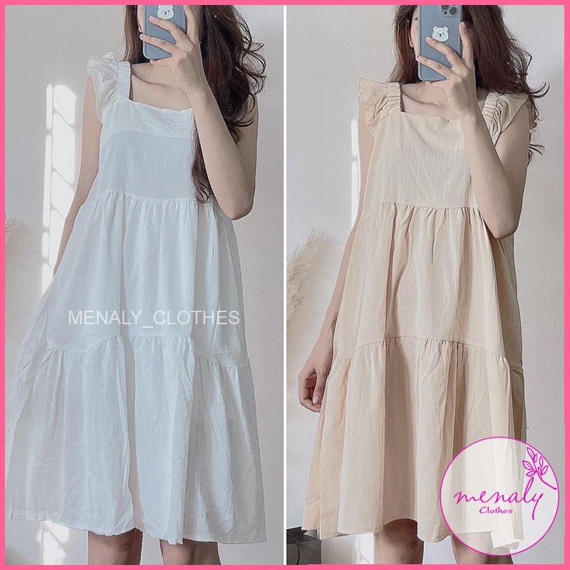 Váy babydoll ngắn nữ cánh tiên cổ vuông VH044, mẫu váy tiểu thư nữ tính kiểu dáng đơn giản 2 màu cơ bản