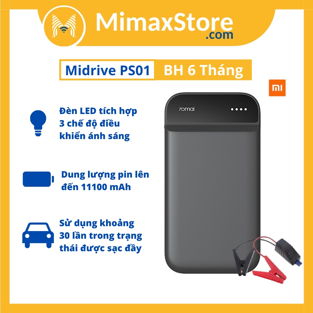 [Hoả Tốc ] Bộ Kích Điện Xe Ô Tô Khẩn Cấp Tích Hợp Pin Dự Phòng 11100mAh Kích Bình Ô Tô 70Mai Midrive PS01 | MimaxStore