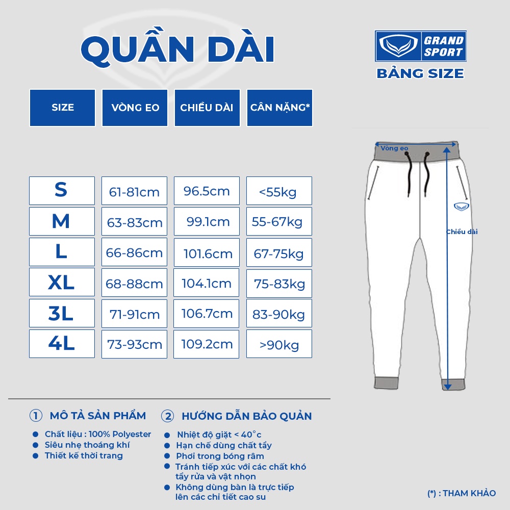 Quần dài Slimfit Thể Thao Grand Sport nam nữ co giãn vải thun co giãn CHÍNH HÃNG 006000 Màu Xanh