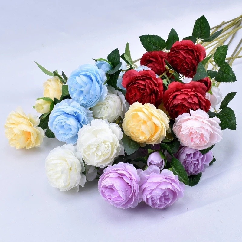 Bó Hoa Mẫu Đơn Nhân Tạo 3 Đầu Dùng Để Trang Trí Tiệc Cưới