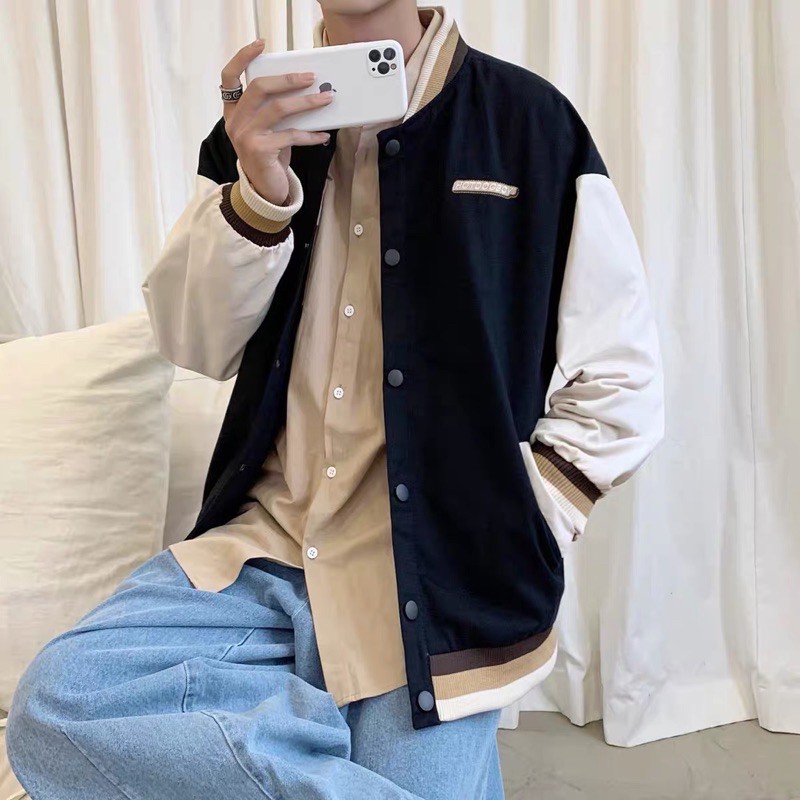 Áo khoác bomber phối tay trăng HOTDOG from unisex cho cả nam nữ